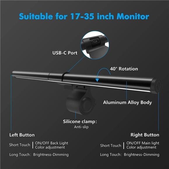 Monitor Light Bar with Backlight,Screen Light Bar,CRI≥95 Desk Lamp for EyeCaring - Picture 3 of 5